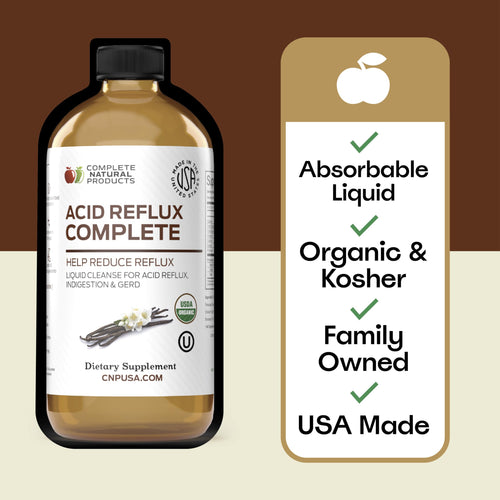 Acid Reflux Relief Liquid 16oz - Organic Heartburn Support Formula, Natural GERD Aid with Aloe Ginger Garlic Vanilla, Fast Absorbing Amish Remedy, Certified Organic Kosher Made in USA Supplement Complete Natural Products buy supplements Au