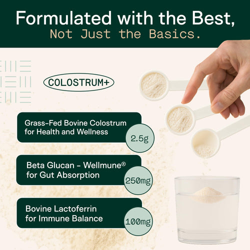 Adapt Naturals Colostrum Supplement with Lactoferrin & Beta-Glucan, Bio-Avail Grass Fed Bovine Colostrum Powder for Gut Health, Immune Support & Vitality