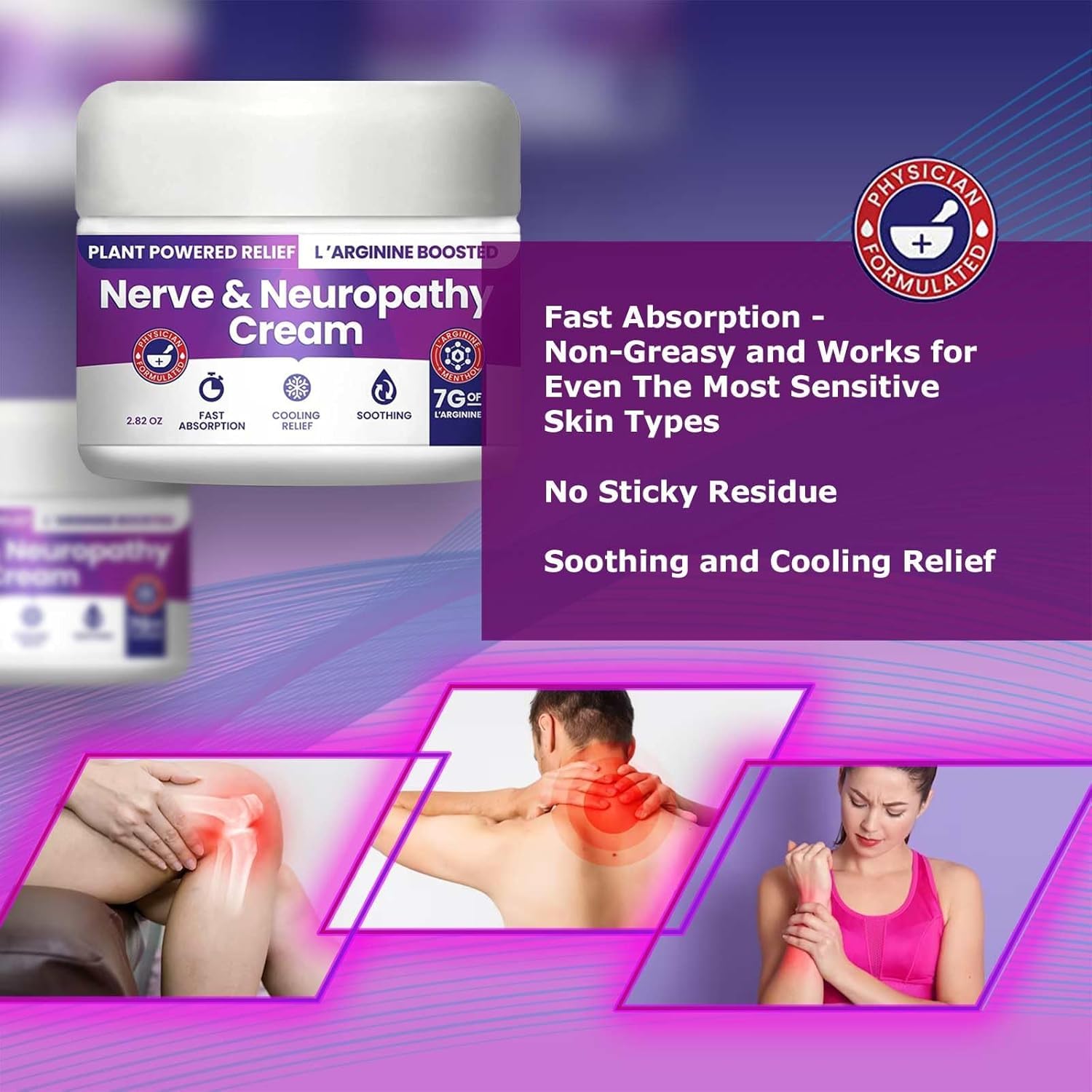 Nerve and Neuropathy Cream – Plant Powered Relief for Foot, Hands, Legs, Toes Includes 7grams of L’Arginine; Vitamin B6, Arnica, Aloe -2.82oz