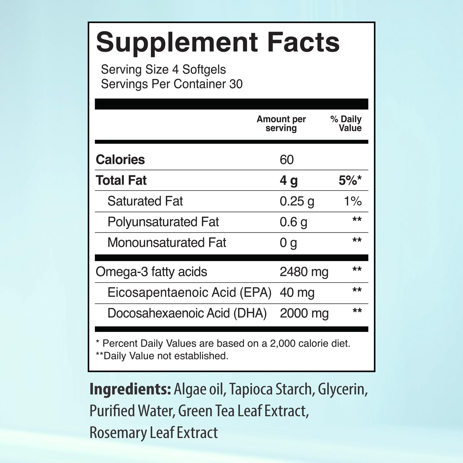 Ultimate Strength Plant Based Omega 3 Supplements, Organic EPA and DHA Omega 3 Fatty Acid Supplements from Algae Oil, No Fishy Aftertaste, 120 Softgels