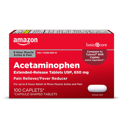 Amazon Basic Care Acetaminophen Extended-Release Tablets, 650 mg, Pain Reliever, Fever Reducer, 8 Hour Relief, 100 Count Amazon Basic CareBuy Supplements Australia