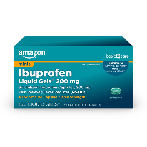 Amazon Basic Care Ibuprofen Mini Liquid Gels, 200 mg, Pain Reliever and Fever Reducer for Headache, Backache, Menstrual Pain, Arthritis, 160 Count Amazon Basic CareBuy Supplements Australia
