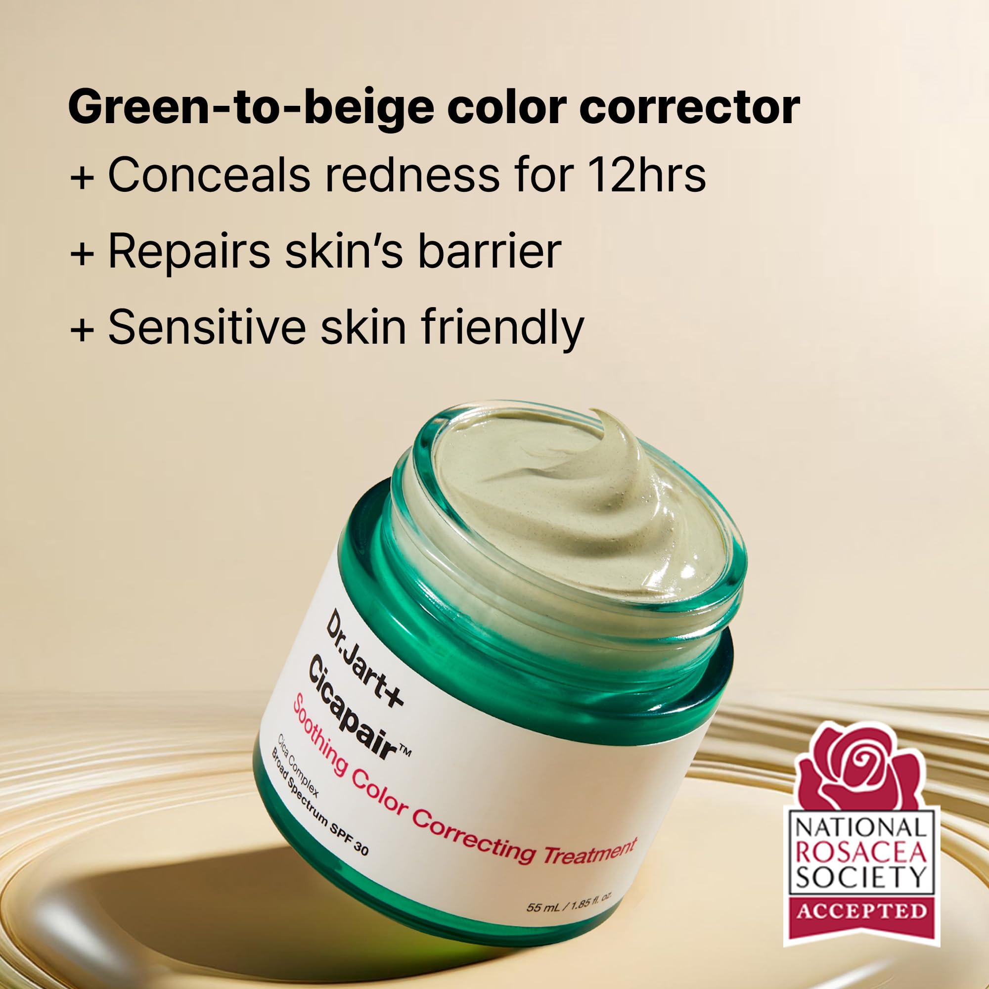 Dr.Jart+ Cicapair Soothing Color Correcting Treatment SPF 30 with Centella Asiatica Extracts | cc cream | Rosacea Treatment | Korean Skin Care, 0.5 Fl Oz