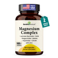 Supplement bottle labeled 'Magnesium Complex' by Sandhu Herbals with an American flag label on a white background.