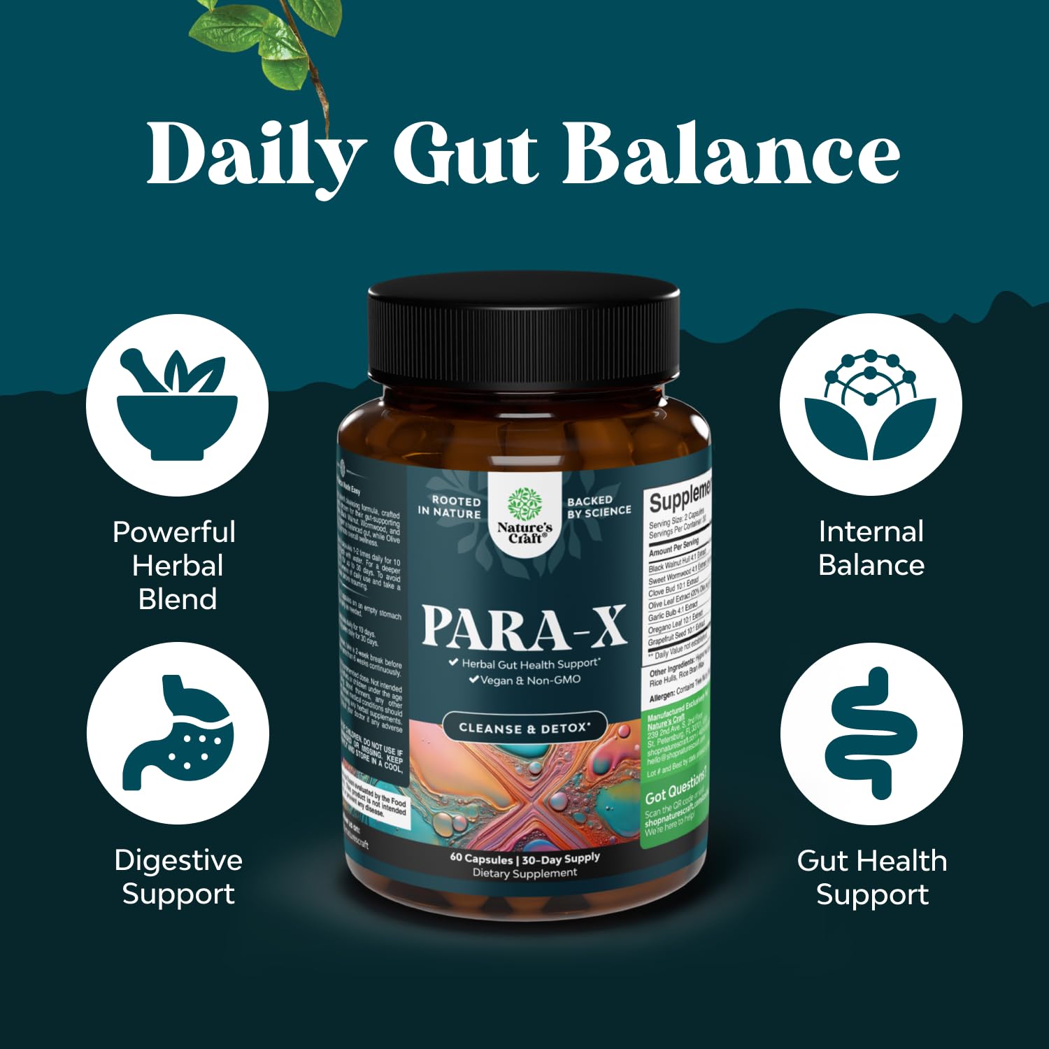 PARA-X Herbal Gut Health Supplement - Immune Support with Black Walnut Wormwood & Cloves - Supports Digestive Health & Gut Health for Women & Men