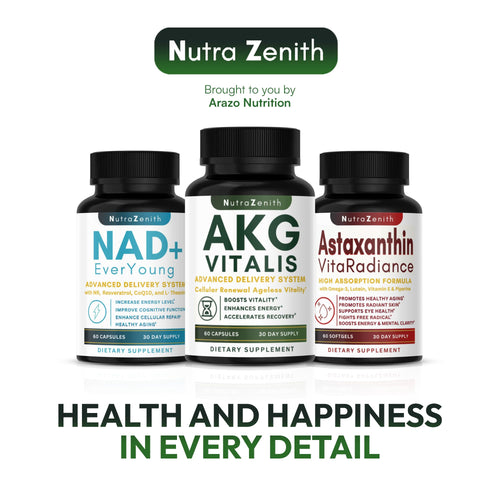 AKG Anti-Aging & Energy Boost Supplement with Vitamin B6, Vitamin C & L-Arginine – 60 Capsules for Youthful Skin, Cellular Renewal & Vitality Support Arazo NutritionBuy Supplements Australia