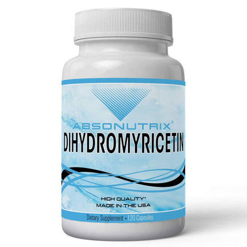 Supplement bottle labeled 'Dihydromyricetin' by Absonutrix on a white background