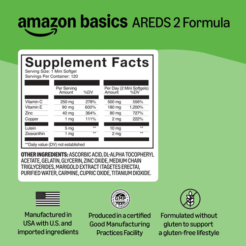 Amazon Basics Eye Vitamin and Mineral Supplement, AREDS 2 Formula with Lutein & Zeaxanthin, 120 Softgels Amazon BasicsBuy Supplements Australia