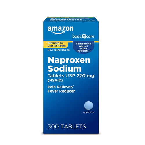 Amazon Basic Care Naproxen Sodium Tablets 220 mg, Pain Reliever/Fever Reducer (NSAID), 12-Hour Relief for Headache, Backache, Menstrual Pain, Muscle Aches, Arthritis, 300 Count Amazon Basic CareBuy Supplements Australia