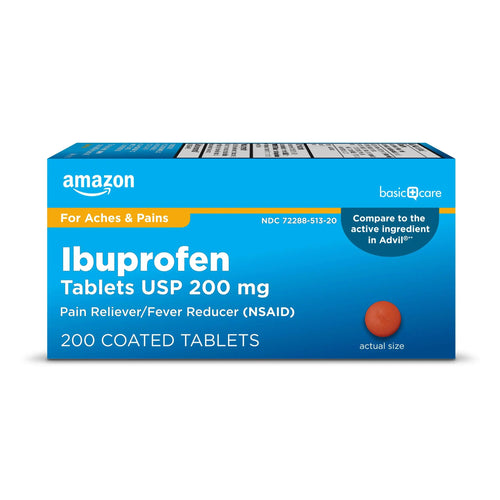 Amazon Basic Care Ibuprofen Tablets, Fever Reducer and Pain Relief from Body Aches, Headache, Arthritis Pain and More, Brown 200 Count Amazon Basic CareBuy Supplements Australia