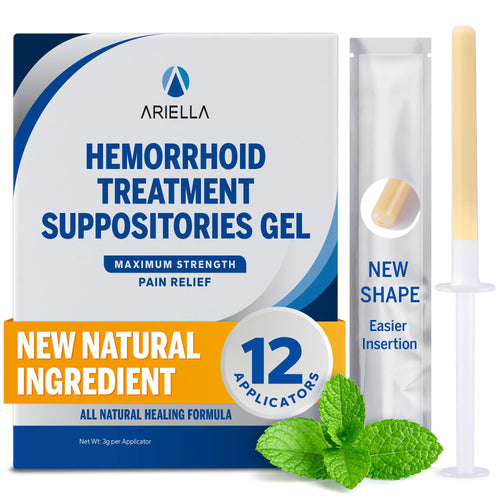 Ariella Hemorrhoid Treatment Suppository Gel: Natural & Herbal - Relieve Itching Burning Discomfort - Internal Relief - New Rounded Applicator - Nighttime Use (Pack of 12) AriellaBuy Supplements Australia