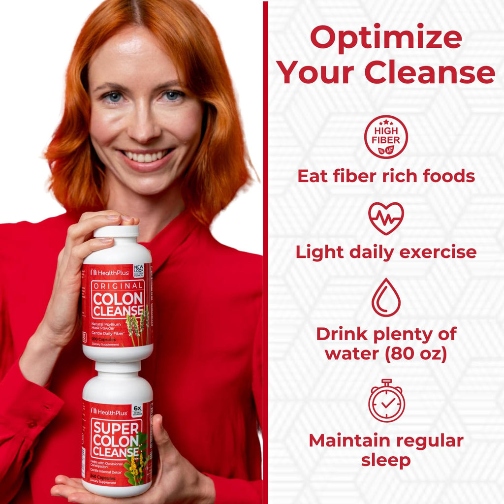 Health Plus Super Colon Cleanse 15 Day Supply of Gentle Gut Cleanse Detox, Psyllium Husk, Probiotics for Constipation