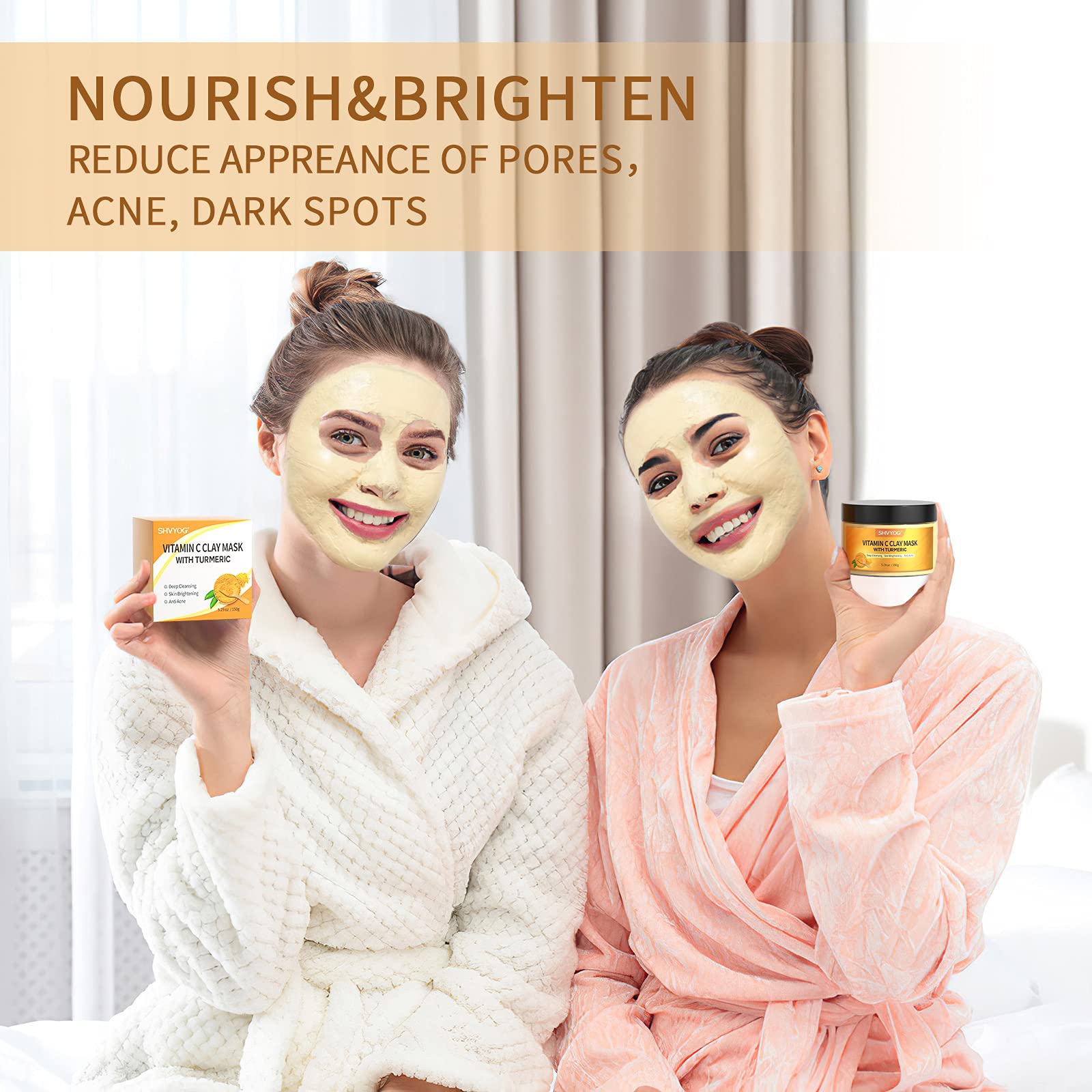 SHVYOG Turmeric Vitamin C Clay Mask with Kaolin Clay for Dull & Blemish-Prone Skin, Deep Cleansing Facial Mask, Face Masks Skincare for Controlling Oil