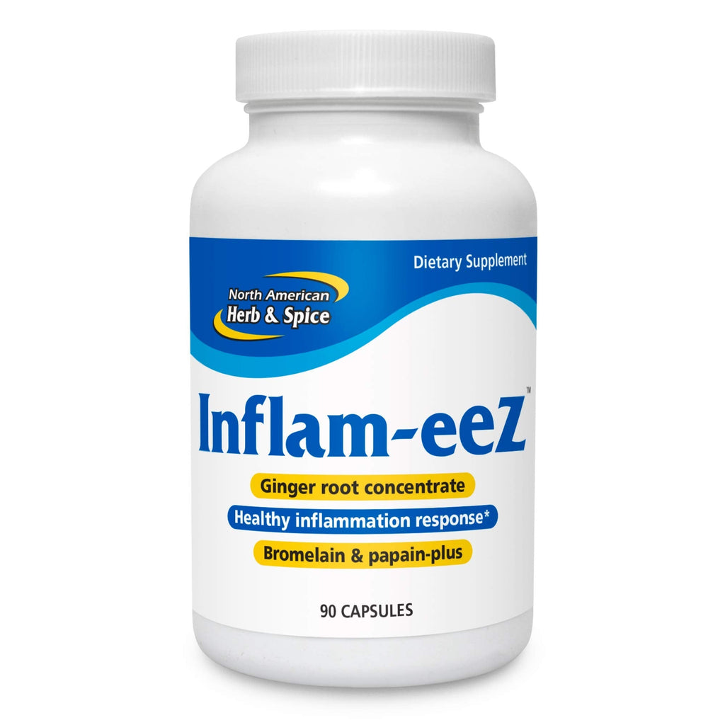 Supplement bottle labeled 'Inflam-eez' by North American Herb & Spice on a white background