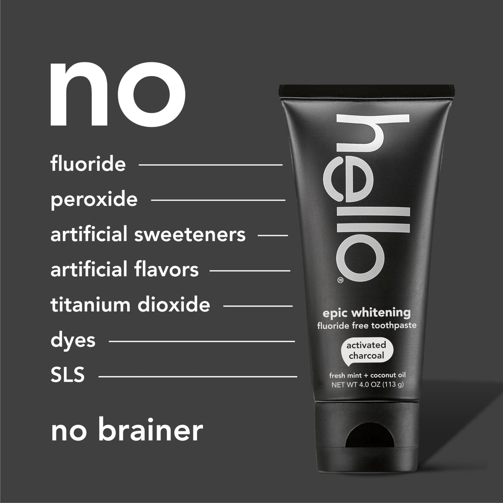 hello Epic Whitening Charcoal Fluoride Free Toothpaste, Activated Charcoal Toothpaste with Coconut Oil, Whitens Teeth Naturally, SLS Free