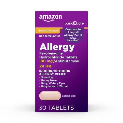 Amazon Basic Care All Day Allergy Relief, Fexofenadine Hydrochloride Tablets, 180 mg, Antihistamine, Non-Drowsy, 24-Hour Relief, Indoor & Outdoor Allergy, 30 Count Amazon Basic Care buy supplements Au