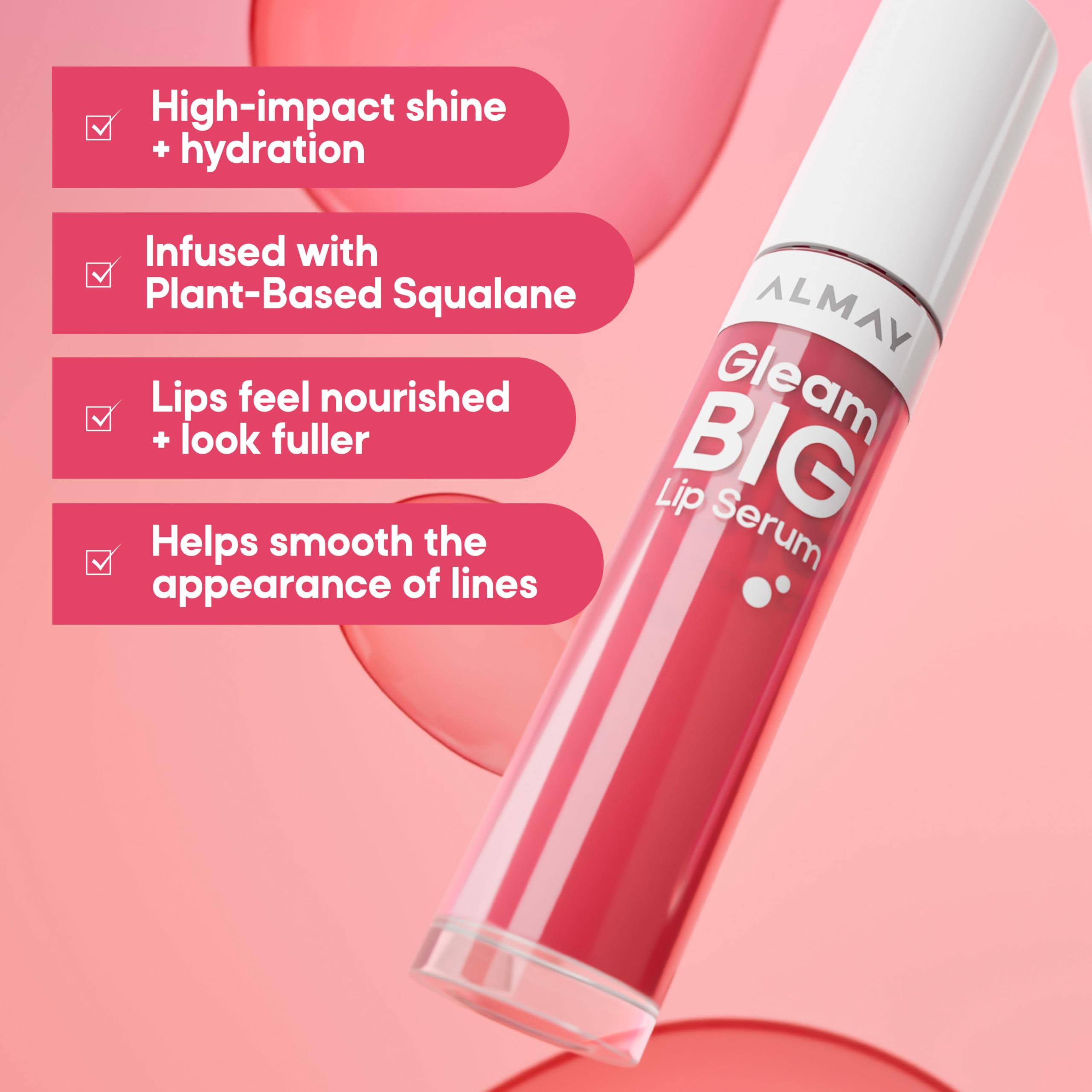 Almay Gleam Big™ Lip Serum, Hydrating and Moisturizing, Hypoallergenic Lip Gloss, Non-Sticky, 100 Positively Pink, 0.13 fl oz