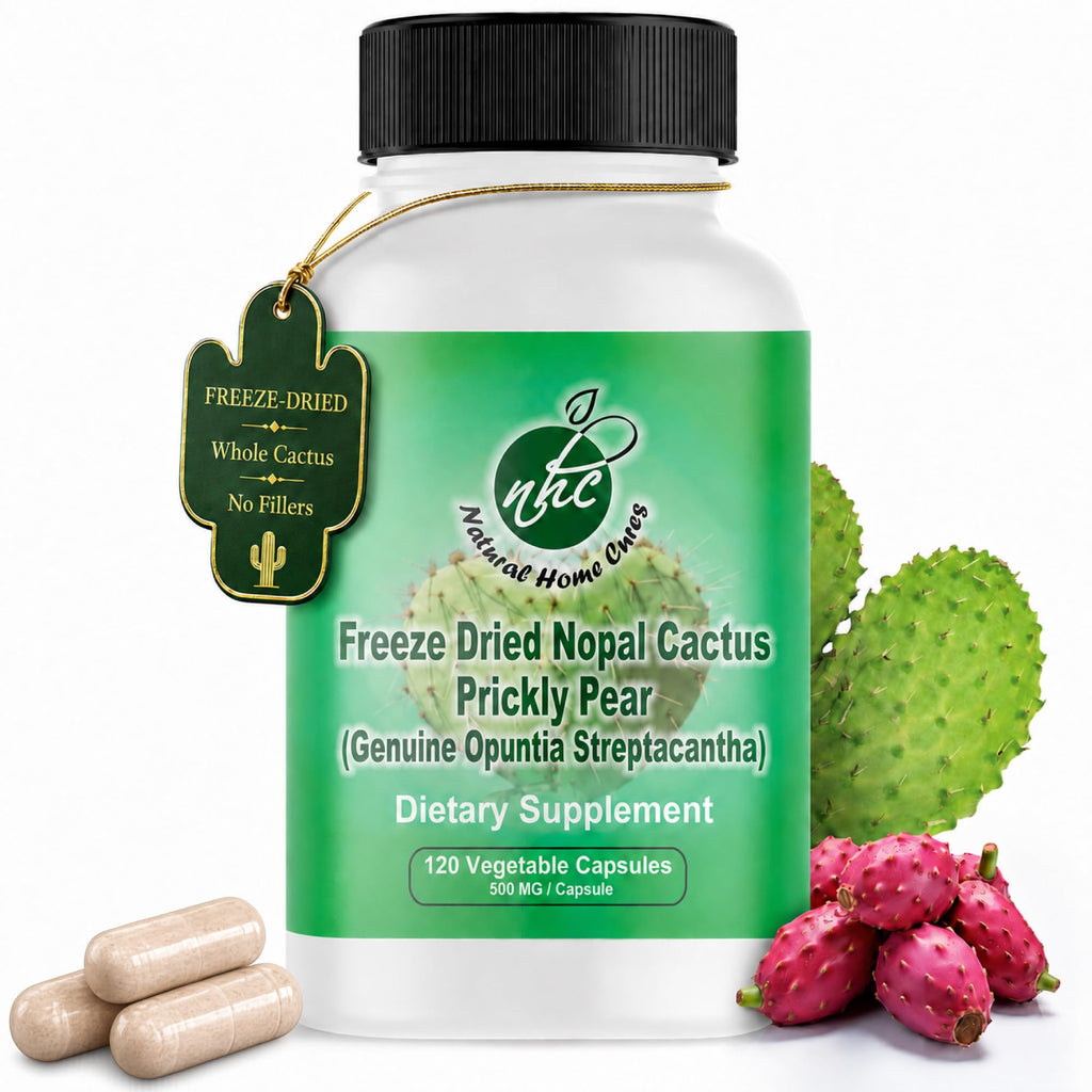 Natural Home Cures Premium Freeze-Dried Nopal Cactus Capsules, Mountain-Grown in Mexico, Whole Prickly Pear Cactus Powder Supplement, No Fillers