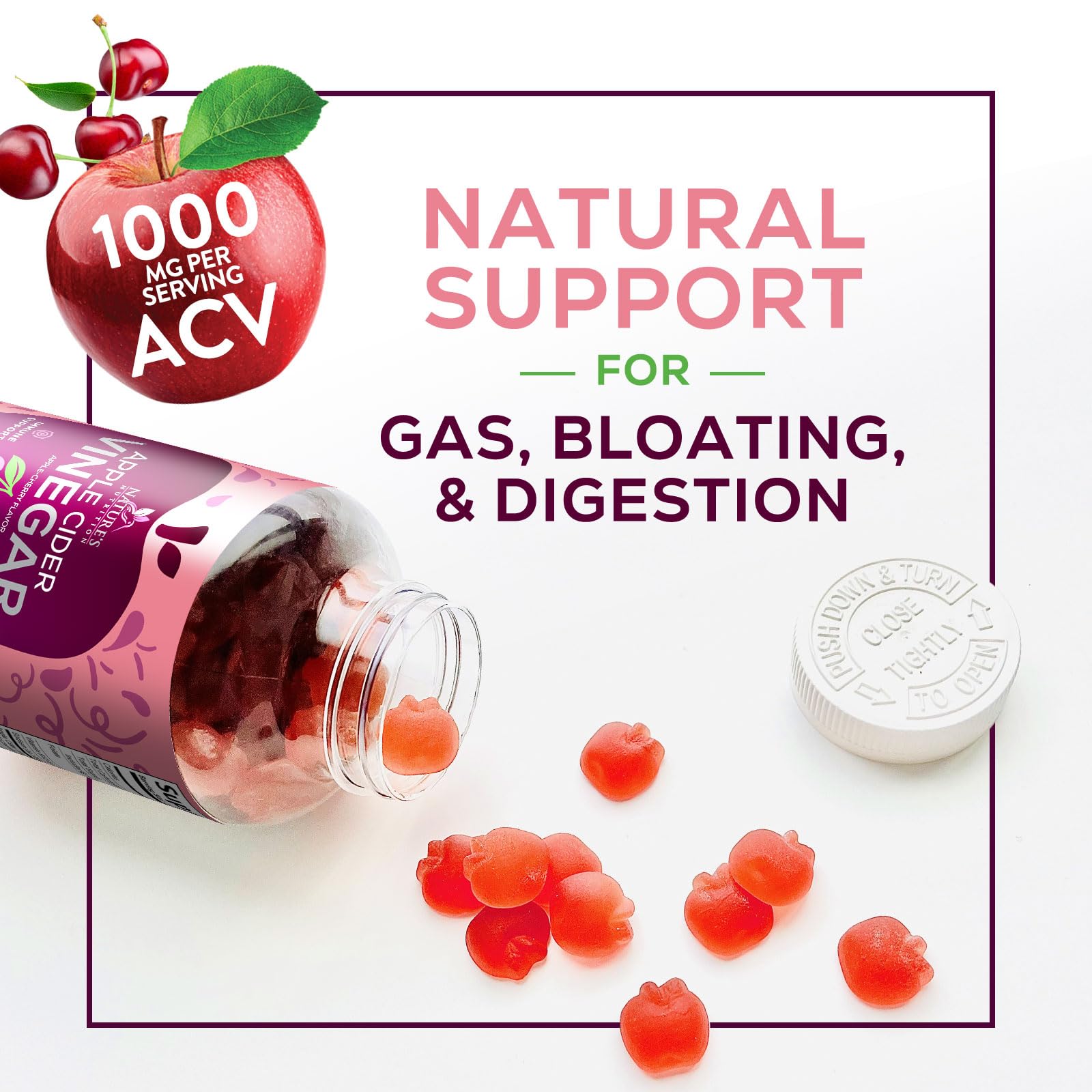 Apple Cider Vinegar Gummies 1000mg Per Serving - Sugar Free ACV Gummy Vitamins Supplement - Vitamin B12 & B6 for Energy - Digestion, Detox & Cleanse Support, Vegan