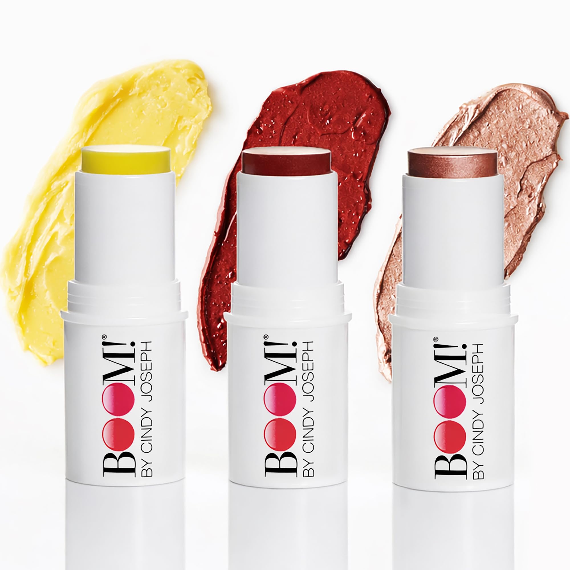 Boomstick Trio ® Color 3 Pack Cream Blush Makeup, Color Blush Stick, Highlighter Stick & Moisturizer for Cheeks, Eyes & Lips, Blendable Vegan Boom Sticks by Cindy Joseph