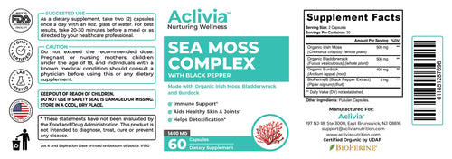 Aclivia - Organic Irish Sea Moss Capsules with Bladderwrack & Burdock Root - 102 Minerals Sea Moss Supplement - Thyroid Support, Immune Boost - Non-GMO (60 Count) AcliviaBuy Supplements Australia