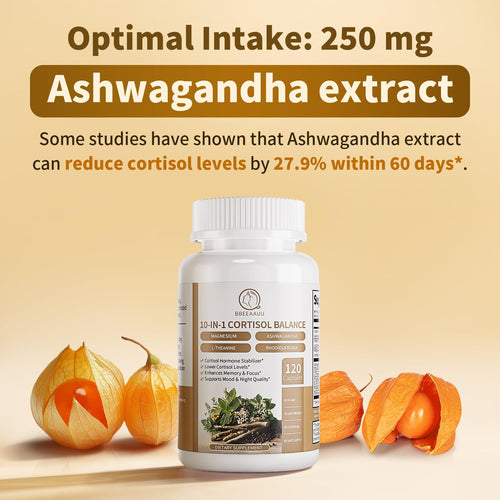 2 Pack Cortisol Supplements for Women & Men - 10-in-1 Cortisol Reducer Manager Detox with Ashwagandha, Magnesium - Lower High Cortisol Levels, Relaxation & Night Support, Non-GMO, 120 Capsules BBEEAAUUBuy Supplements Australia