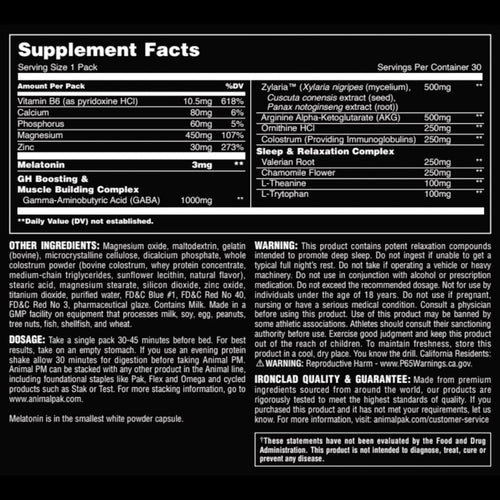 Animal PM - Sleep Aid for Adults Non-Habit Forming Relaxation Enhancer and Mood Support with Melatonin, L-Theanine, Zylaria, Zinc, Magnesium, Vitamin B6, GABA