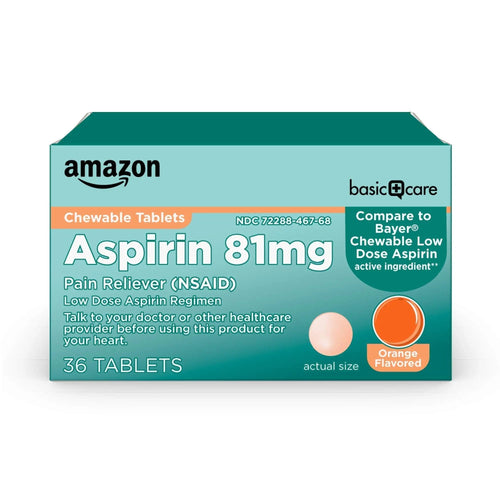 Amazon Basic Care Low Dose Aspirin 81 mg Chewable Tablets, Pain Reliever for Minor Aches, Orange Flavor, 36 Count Amazon Basic CareBuy Supplements Australia
