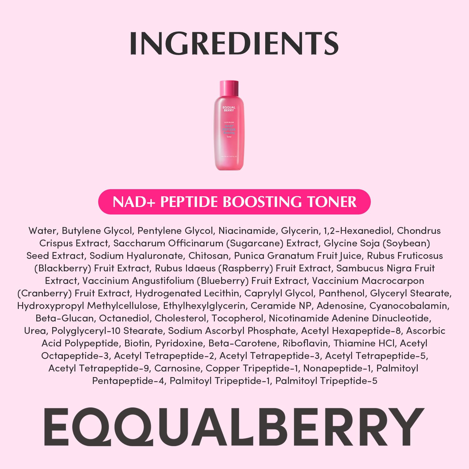 EQQUALBERRY NAD+ Peptide Boosting Toner – NAD+ 5% & 13 Peptides Anti-Aging Korean Skincare Hydrating Face Toner | Firming & Lifting Pink NAD