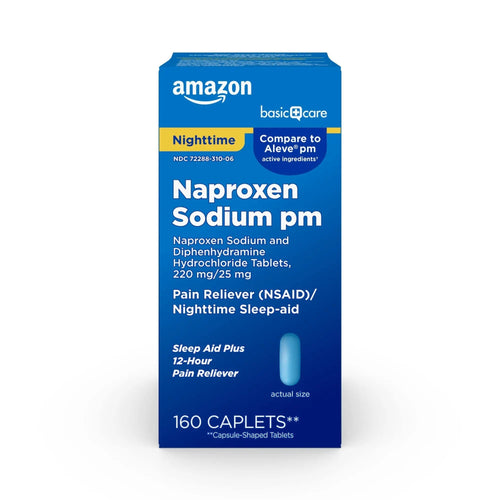Amazon Basic Care All Night Pain Relief PM, Naproxen Sodium 220 mg/Diphenhydramine Hydrochloride 25 mg Tablets, Pain Reliever/Nighttime Sleep-Aid, 160 Count Amazon Basic CareBuy Supplements Australia