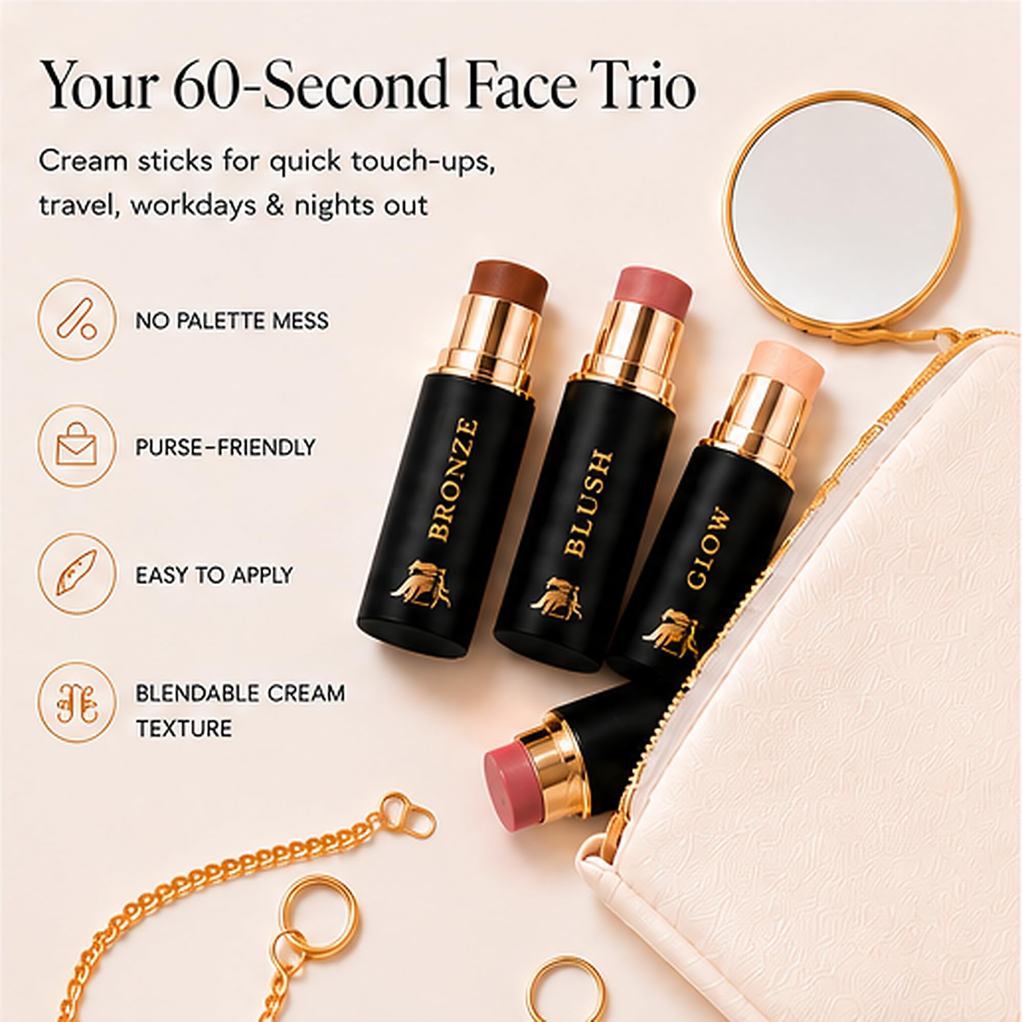 Cream Contour Stick Set – Blush, Bronzer & Highlighter Trio | Hydrating, Buildable, High-Pigment Makeup with Shea Butter & Vitamin E | Phoenix Beauty Gift Set (Enchanted)