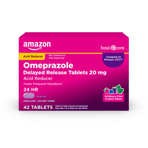 Amazon Basic Care Omeprazole Delayed Release Tablets 20 mg, Acid Reducer, Wildberry Mint Coated Tablet, Heartburn Medicine, 42 Count Amazon Basic Care buy supplements Au
