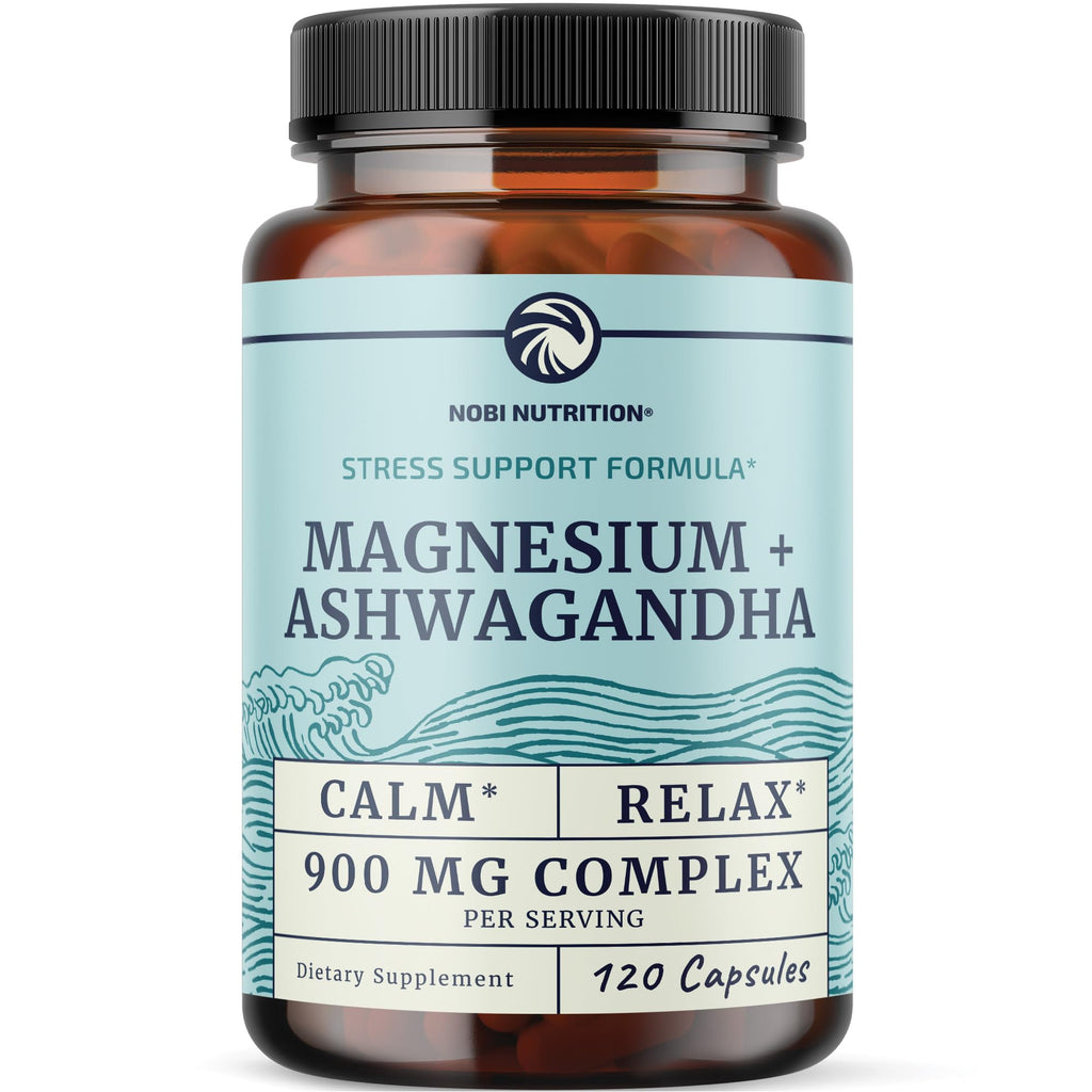Magnesium Ashwagandha | Calming Magnesium Supplement for Adults | Relax, Rest, Calm Mood & Sleep Support | Mag Citrate & Oxide 400 mg + Ashwagandha 500 mg | Muscle Health & Stress Relief | 120 Ct Nobi NutritionBuy Supplements Australia