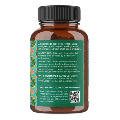 Aduna Organic Moringa Capsules 1500mg | 100% Pure Moringa Leaf for Energy, Immunity & Focus | Natural Plant-Based Food Supplement for Tiredness, Recovery & Breastfeeding | 180 Vegan Capsules AdunaBuy Supplements Australia