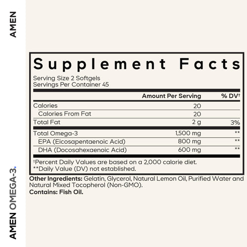 Amen Omega-3 Supplement - 1500mg High-Potency Daily Omega 3 - EPA and DHA Fatty Acids Fish Oil - 45-Day Supply - Fatty Acid Supplements - Fish Oil Pills