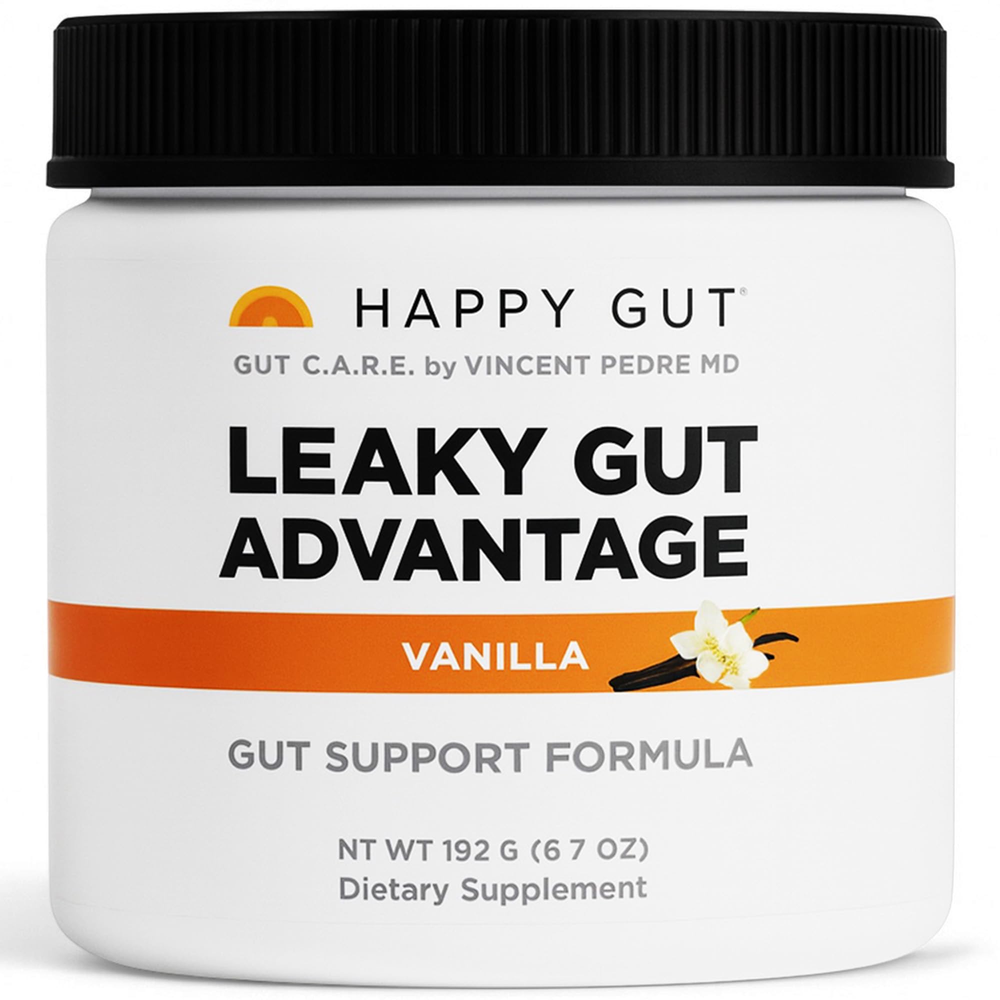 HAPPY GUT Leaky Gut Advantage - Doctor-Formulated Supplement for Discomfort - L-Glutamine, N-Acetyl-D-Glucosamine, Aloe Vera, DGL, Zinc - Vanilla Flavor, 192g