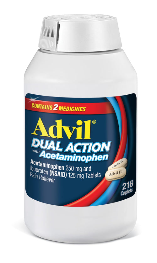 Advil Dual Action Coated Caplets, 125 Mg Ibuprofen and 250 Mg Acetaminophen per Dose (2 Dose Equivalent) for 8 Hour Pain Relief - 216 Count Advil buy supplements Au