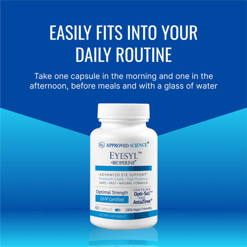 Approved Science EyeSyl - Eye Support Supplement - Chromium Picolinate, Taurine, Lutein, Zeaxanthin, Bilberry, BioPerine - 1 Month Supply - 60 Capsules - Made in The USA Approved ScienceBuy Supplements Australia
