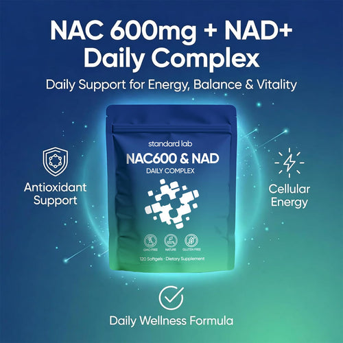 AMOQUCT Standard Lab NAC 600mg & NAD+ Daily Complex Capsules, NAC Supplement with NAD for Antioxidant, Cellular Energy and Immune Support, Daily Wellness Formula