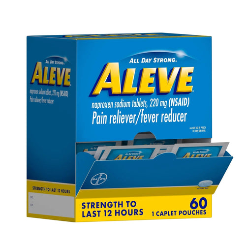 Aleve Pain Reliever & Fever Reducer Naproxen Sodium Caplets, Body and Arthritis Pain Reliever, Medicine for Adults and Children Ages 12 and Up, 60 Individual Pouches AleveBuy Supplements Australia