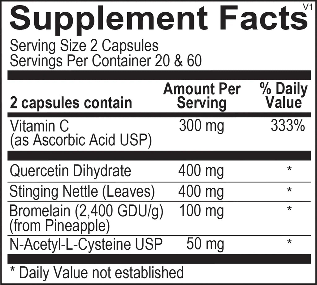 The Source Matters Alleviator Clear-ME SR Seasonal Allergy Relief and Immune Support | Quercetin, Bromelain, Stinging Nettles, NAC, and Vitamin C (40 Capsules) THE SOURCE MATTERS buy supplements Au