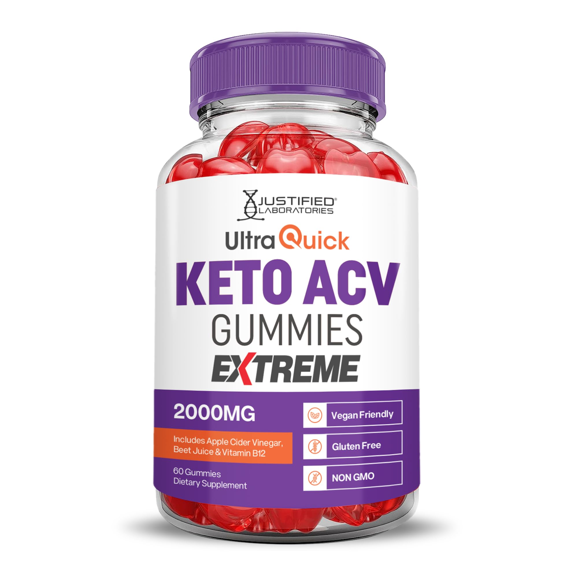 Justified Laboratories Ultra Quick Keto ACV Gummies Extreme (2000 mg) - 60 Count - Formulated with Apple Cider Vinegar, Folate & Vitamin B12
