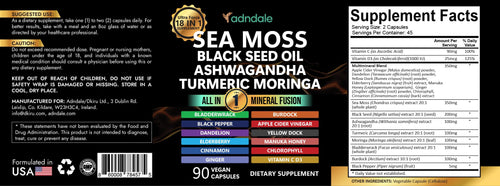 Adndale Sea Moss Capsules - Sea Moss Blend with Ashwagandha, Turmeric & Black Seed Oil - 180 Count AdndaleBuy Supplements Australia