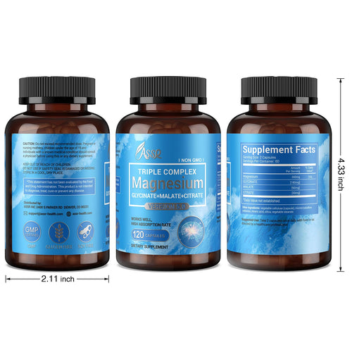 ASSR Triple Magnesium Complex – 300mg Magnesium Supplement with Glycinate, Malate & Citrate – Supports Relaxation, Muscle & Nerve Function – High Absorption, Vegan, Non-GMO, 120 Capsules ASSR buy supplements Au