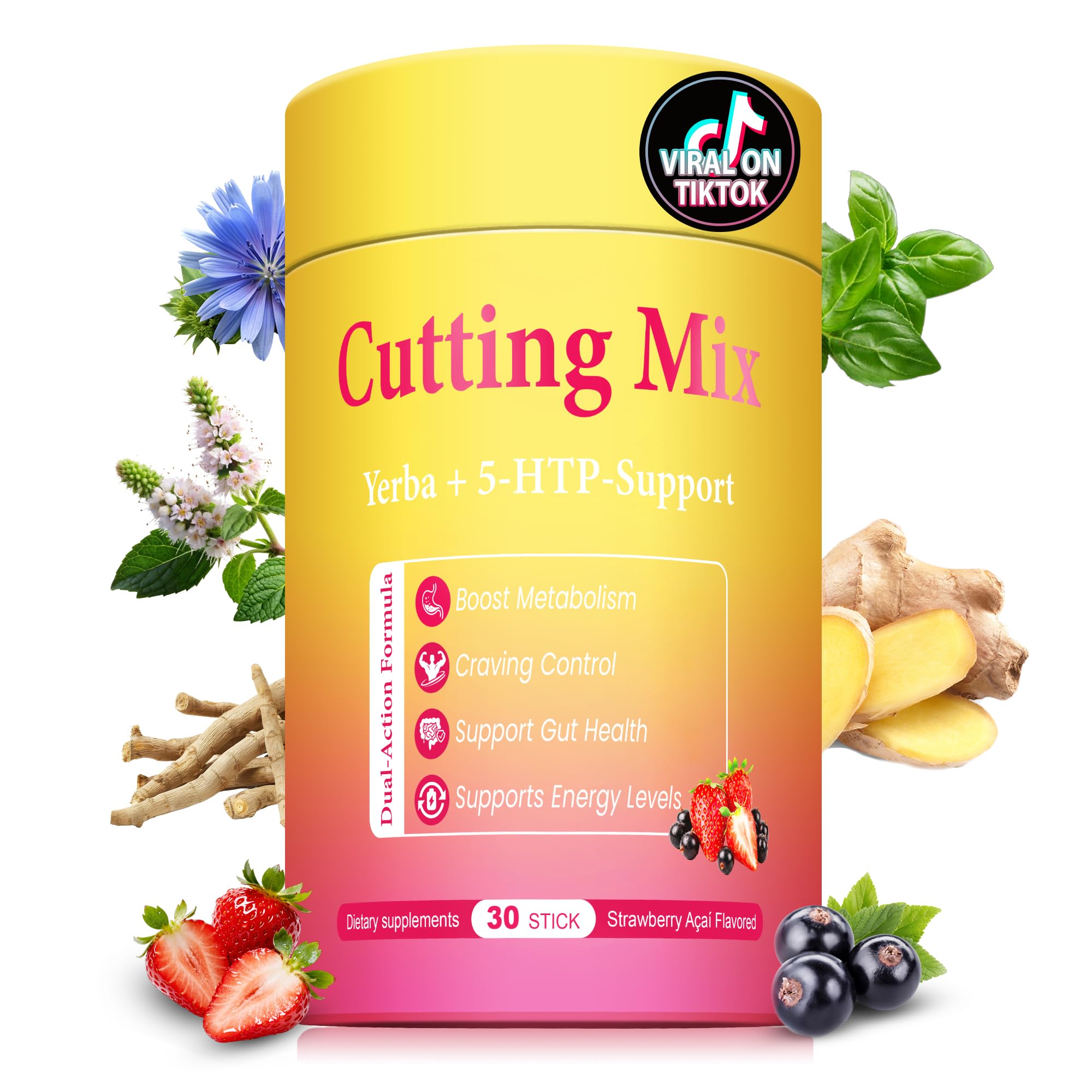 BOSNETHUINH Cutting Drink Mix – Chromium, 5-HTP, Yerba Mate, FOS & Magnesium | Supports Satiety Signaling, Energy & Gut Health