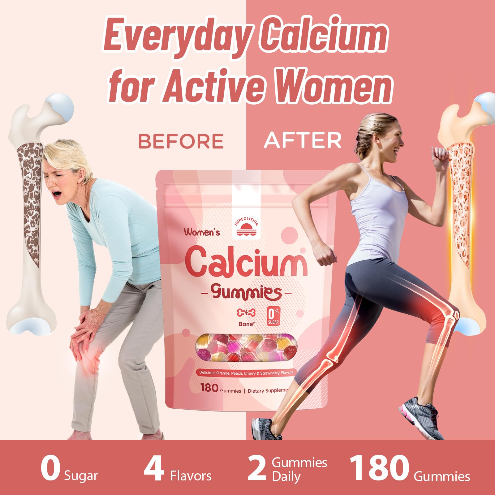Calcium Gummies for Women – 1500mg Calcium Citrate with Vitamin D3, K2, Magnesium, Zinc, Boron & Soy Isoflavones – Calcium Supplement, Vegan, Zero Sugar, Mixed Fruit Flavors, 360 Count