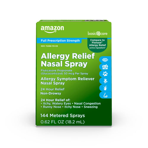 Amazon Basic Care 24-Hour Allergy Relief Nasal Spray, Fluticasone Propionate (Glucocorticoid), 50 mcg, Full Prescription Strength, Non-Drowsy, 0.62 Fl Oz Amazon Basic Care buy supplements Au