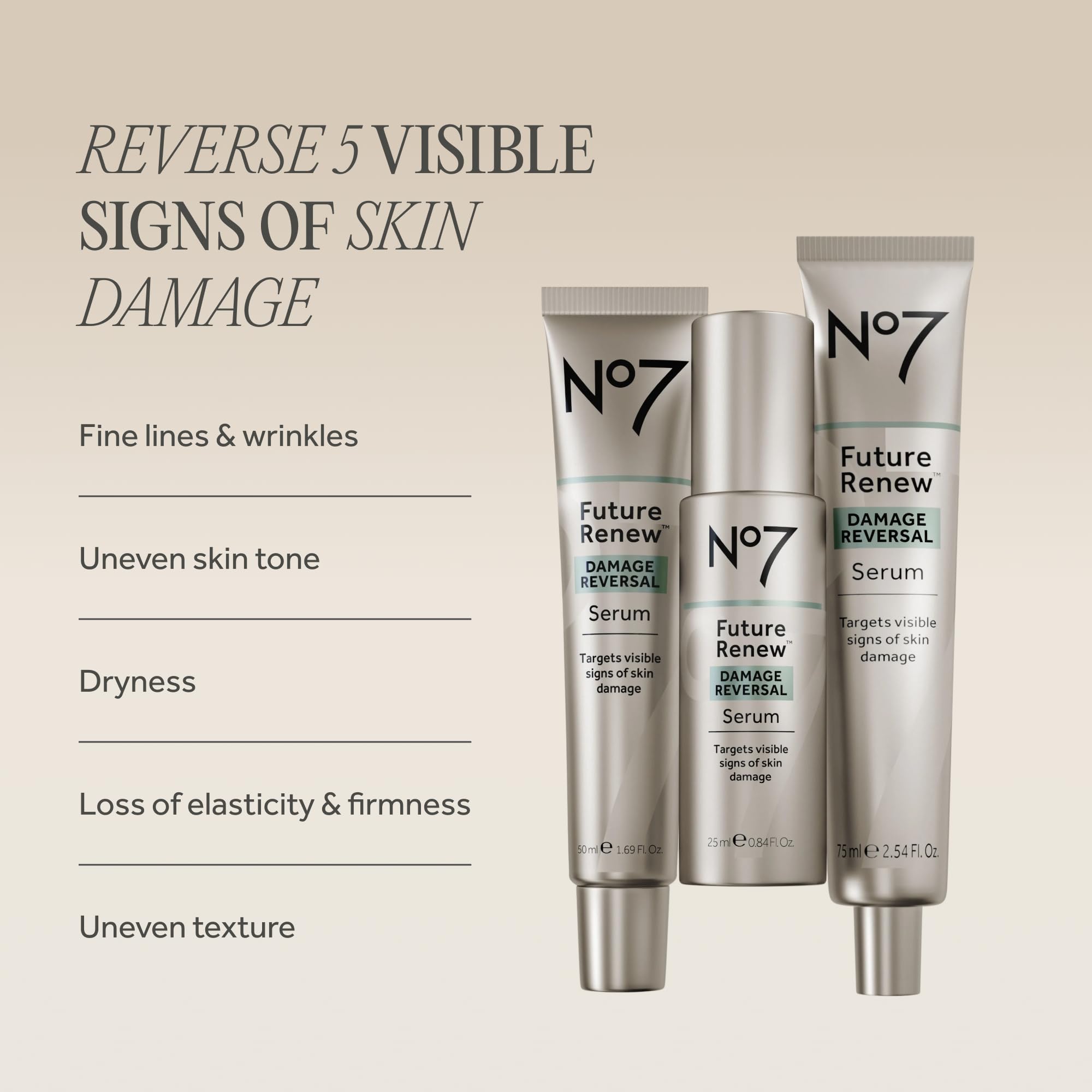 No7 Future Renew Damage Reversal Anti Aging Serum for Face - Face Serum for Women with Peptides to Support Skin Repair - Helps Reduce Fine Lines, Wrinkles,