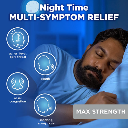 Amazon Basic Care Nighttime Severe Cold and Flu Syrup, Max Strength Liquid Medicine, Multi-Symptom Relief, for Adults and Children 12 Years and Older, Mixed Berry Flavor, 12 fl oz Amazon Basic Care buy supplements Au
