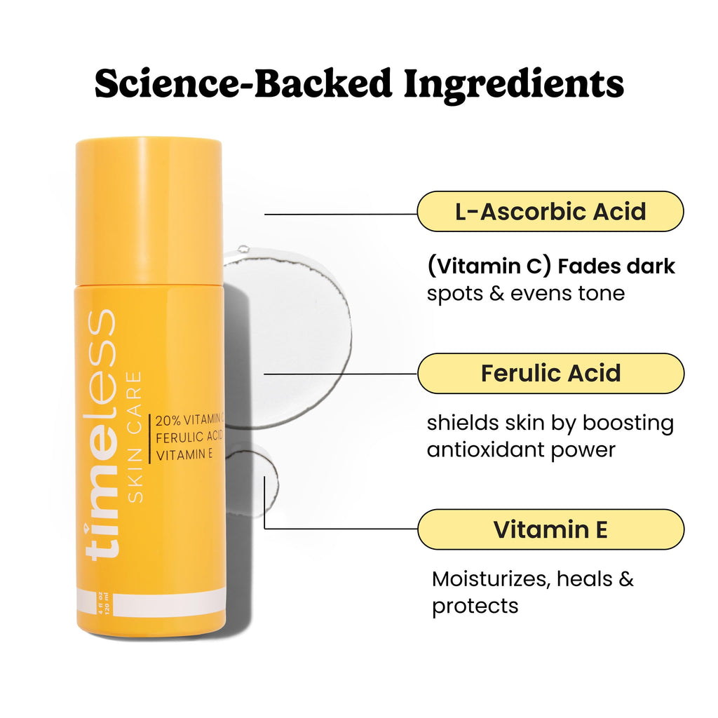 Timeless Skin Care Vitamin C Serum with Vitamin E & Ferulic Acid - Brightening Serum - for Oily & Dry Skin - Fragrance-Free - 4 oz